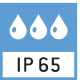 IP 65 protection in accordance with DIN EN 60529:Designed for temporary contact with liquids. Use a damp cloth for cleaning. Dustproof.
